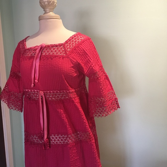 RESERVED Summer Dress 70s Hot Pink - Picture 3 of 8
